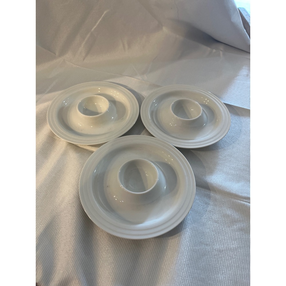 Thomas Germany White Porcelain Egg Cups Set of 3 Concentric Ring Saucer Base 5in